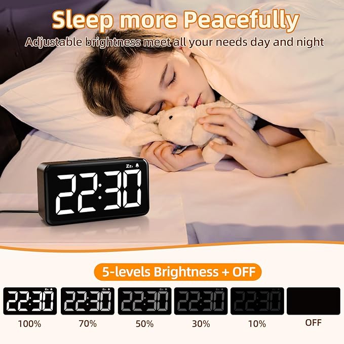 NOKLEAD Digital Alarm Clock: Wood Grain, 5.9-inch Large LED Display, Easy to Use for Seniors and Men, Adjustable Brightness, Aesthetic Room Decor Desk Clocks for Bedroom | Dorm | Living Room | Office