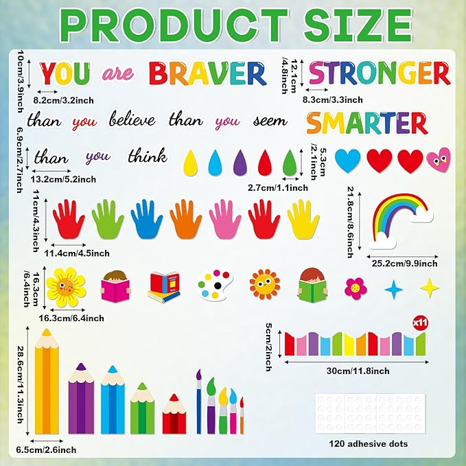 gisgfim Colorful Handprint Bulletin Board Decorations Set Welcome Back to School Classroom Pencil Braver Stronger Smarter Paper Cutouts Motivational Bulletin Board Decor for Nursery Chalkboard Wall