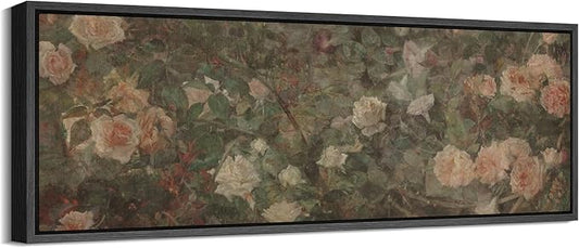 SIGNFORD Large Framed Canvas Vintage White Rose Garden Print Classic Floral Illustrations Modern Art Calm Warm for Living Room, Bedroom, Office - 60"x20"