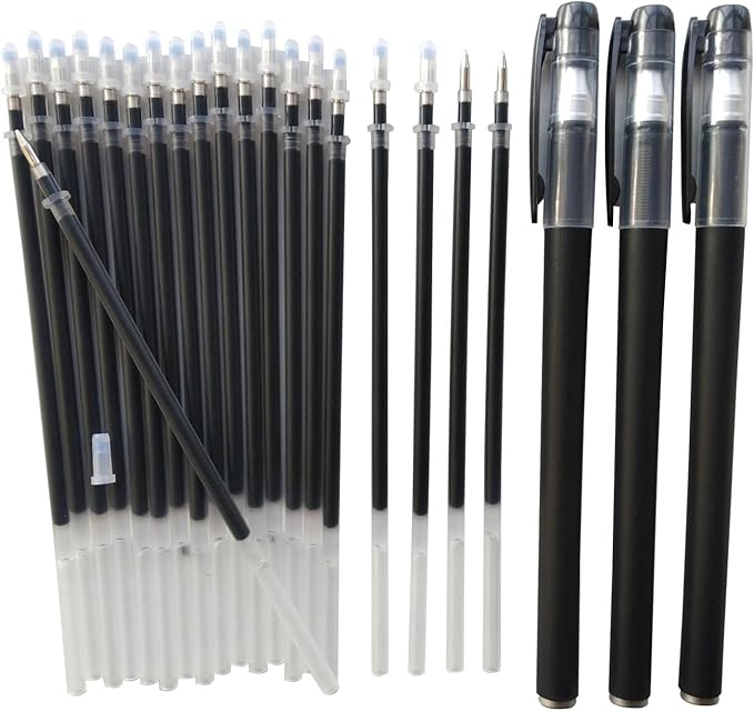Black Gel Pens & Pen Refills,Gel Pen 0.5 mm Pen Refill Set Kit, 20 Pcs Black Ink Pen Refills with 3 Gel Pens. (Black Pen & Refill)