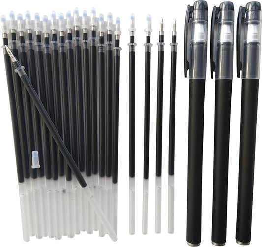Black Gel Pens & Pen Refills,Gel Pen 0.5 mm Pen Refill Set Kit, 20 Pcs Black Ink Pen Refills with 3 Gel Pens. (Black Pen & Refill)
