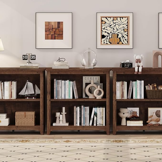 BON AUGURE Bookcase, Open Storage Book Cases/Shelves, Floor Standing 2 Shelf Bookshelf for Farmhouse Living Room, Library Office, Bedroom, Kids (Rustic Oak, 30 in)