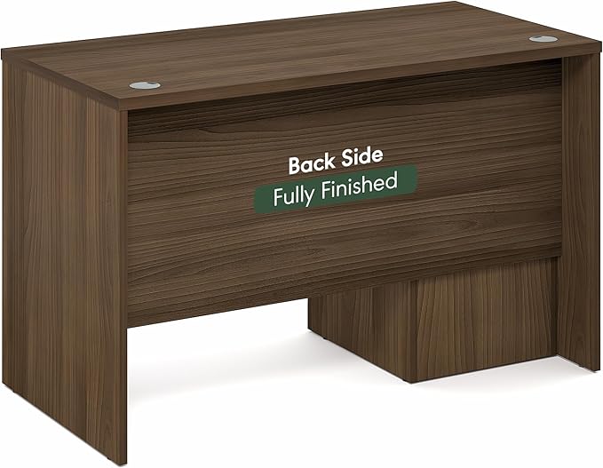Furinno Roger 47 Inch Executive Desk with File Cabinet, Home Office Desk with 3-Drawer Fixed Pedestal Filing Cabinet, Desk Cord Grommet, for Home Office, Modern Walnut