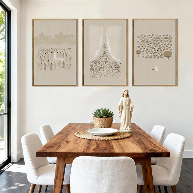 Framed Jesus Wall Art Jesus Lamb Wall Decor Christian Artwork Lamb of God Art Print Easter Wall Paintings for Living Room Bedroom Church 16x24 Inch Set of 3