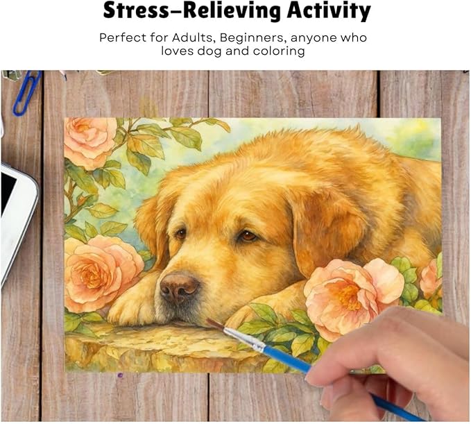 Artwink Watercolor Coloring Cards – Dog Theme, 15 Sheets (5x7 Inches, 300gsm), Works with Watercolor, Colored Pencils, or Markers, Great for Coloring Book Lovers & Watercolor Painting Practice
