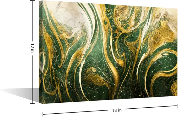 Abstract Canvas Art Decor 1 Panel Modern Marble Art Poster Gold and Blue Green Abstract Illustration Picture Printing for Men Living Room Bedroom Office Wall Decor Stretched Ready to Hang 18x12 in