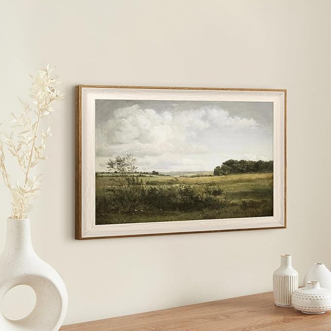 ASTRDECOR Framed Canvas Wall Decor for Bedroom, Vintage Nature Wall Art for Home Decor Aesthetic, Mountain Pictures Green Wall Decor Living Room, Meadow Oil Painting Landscape Wall Art Prints-20''x30''