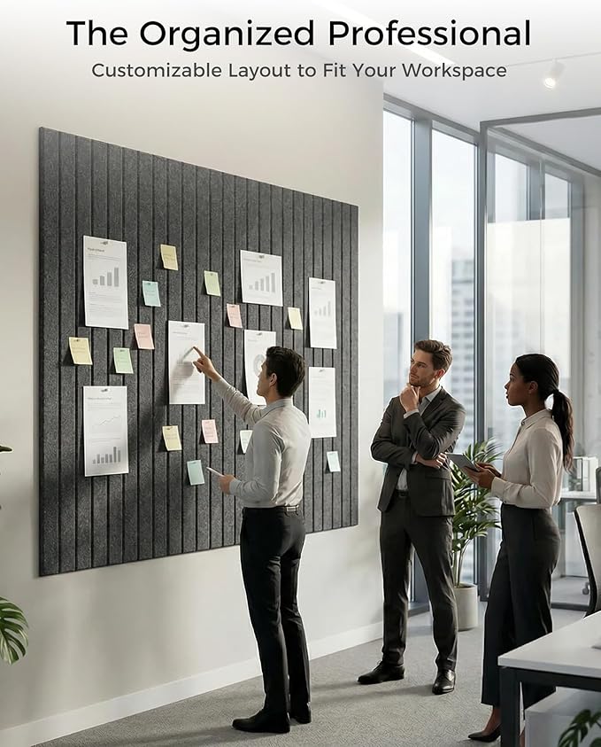 Aothia 12-Pack Large Felt Bulletin Board 48"x36", Modular Pin Board Tiles for Wall, Cork Board Alternative for Office & Classroom, Includes 70 Adhesive Tabs & 40 Pushpins, Charcoal Gray