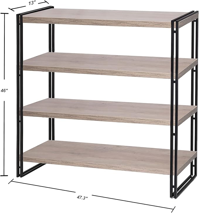 47" 4-Tier Bookshelf Rustic Wood and Metal Industrial Bookshelf for Home Office, Bedroom, Kitchen, Bathroom (Light Grey, 4-Tier)