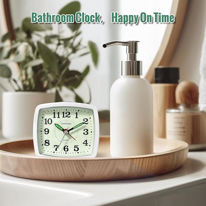 Battery Analog Travel Alarm Clock, Small Clock for Bedroom, Desk Table Shelf Clocks for Room Office Bathroom Vanity, Aesthetic Retro Clocks for Kids Teen Seniors, Mint
