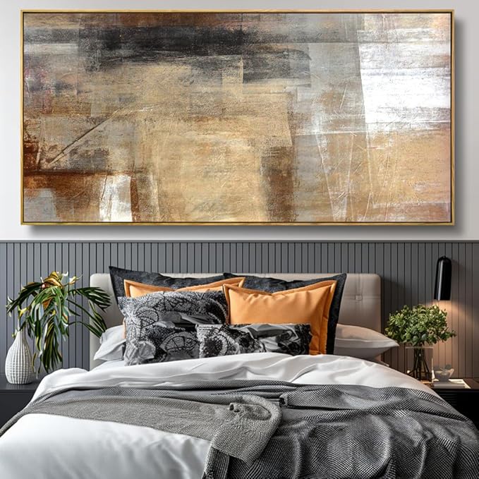 Wall Art Abstract Wall Decor Yellow Black Ink Canvas Painting Modern Artwork for Living Room Bedroom Dining Room Home Office Decor 30"x60" with Framed