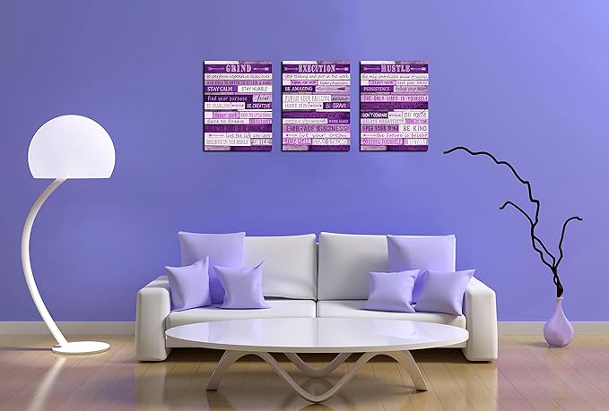 Purple Pictures Wall-Decor - Inspirational Canvas Wall Art For Office - Motivational Gifts For Women Ready To Hang Size 12" x 16" x 3 Pieces