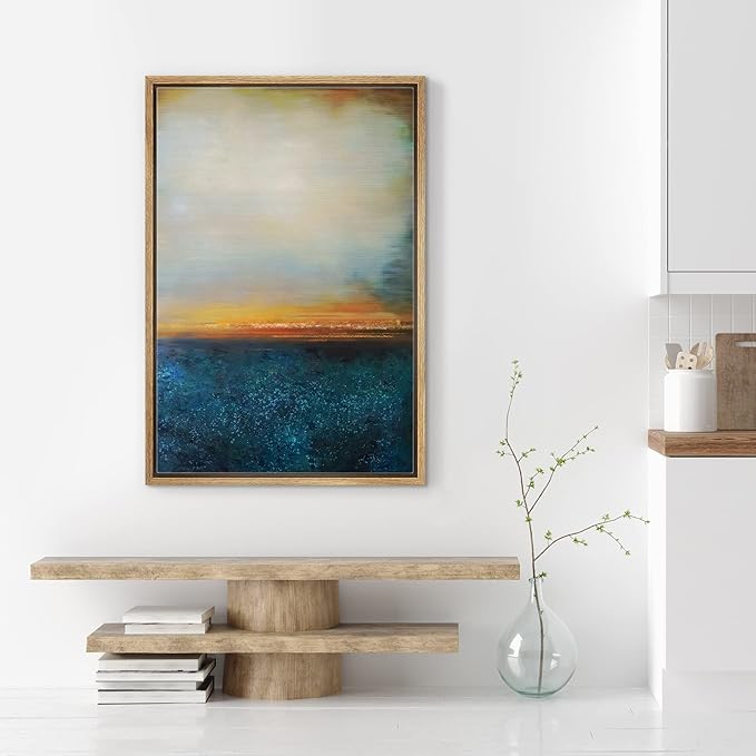 SIGNWIN Framed Canvas Print Wall Art Pastel Sunset Sea Horizon Abstract Wilderness Illustrations Modern Art Modern Scenic Relax/Calm Ultra for Living Room, Bedroom, Office - 16"x24" Natural