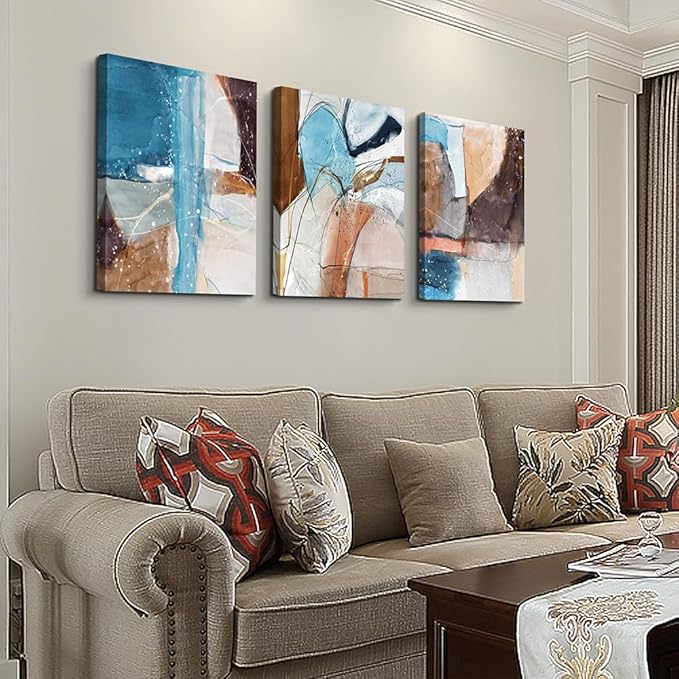 DZRWUBHS Canvas Wall Art For Living Room Modern Wall Decor For Bedroom Abstract Ink Wall Painting Office Wall Decor Pictures Artwork 3 Piece Framed Canvas Art Prints Ready to Hang Home Decoration
