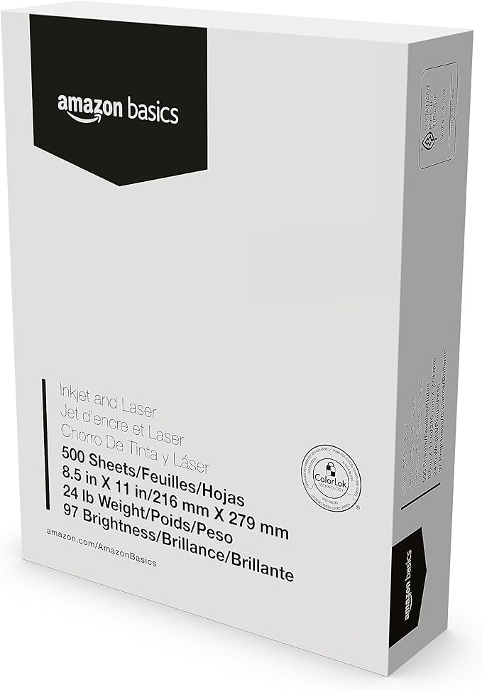 Amazon Basics Multipurpose Copy Printer Paper, 8.5 x 11 Inches, 24 lb Weight, 97 Bright White, 1500 Sheets (3 Packs of 500), for Inkjet and Laser