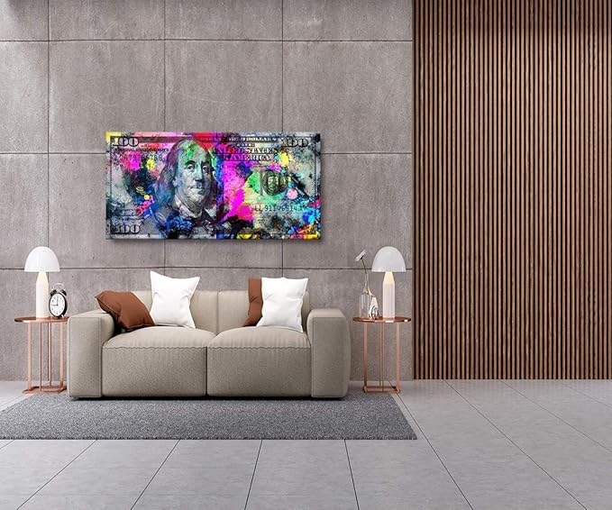 Yatsen Bridge Motivational Canvas Wall Art Large Size Painting 100 Bill Cash Benjamin Franklin Dollar Posters and Prints Home Decor for Living Room Bathroom Kitchen, 48" x 24"