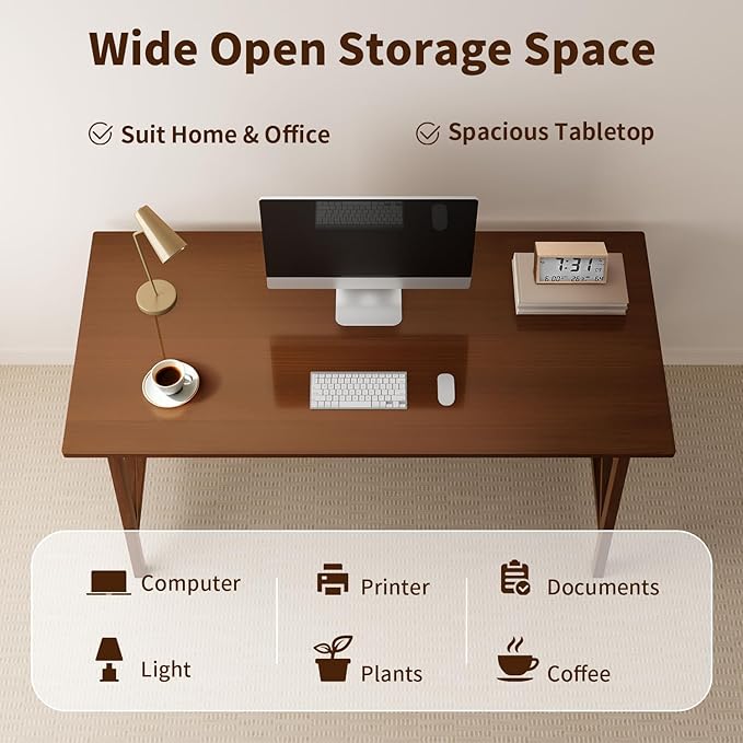 Modern Solid Wood Desk - 48" Simple Computer Table for Home Office Study Writing Workstation in Walnut, 48" W x 24" D