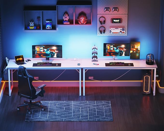 KKL Large Computer Desk with Power Outlets and USB Port Desk for Home Office Gaming Simple Modern Style Writing Desks with Storage Bag Headphone Hook, 63 inch, White