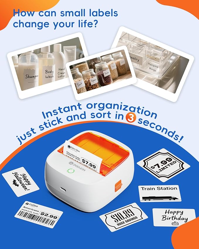 B21 Label Maker Machine with Tape, 2-Inch Wide Waterproof Tape, Bluetooth Portable Label Maker for Small Business, Office, Home, School Organization