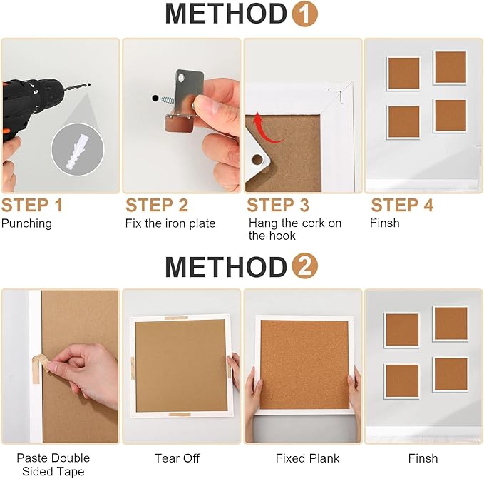Treela 8 Packs Cork Bulletin Board with Frame, Decorative Linen Bulletin Cork Board Small Push Pin with 32 Push Pin 16 Clips for Office Welcome Back to School Wall Home Supplies(White,Square)