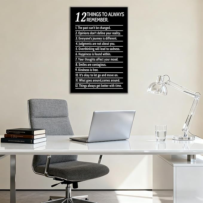 Inspirational Canvas Wall Art Motivational Office Poster Wall Decor 12 Things Always Remember Positive Quotes Picture Print for Modern Home Bathroom Bedroom Gym Print Ready to Hang [12''Wx18''H]