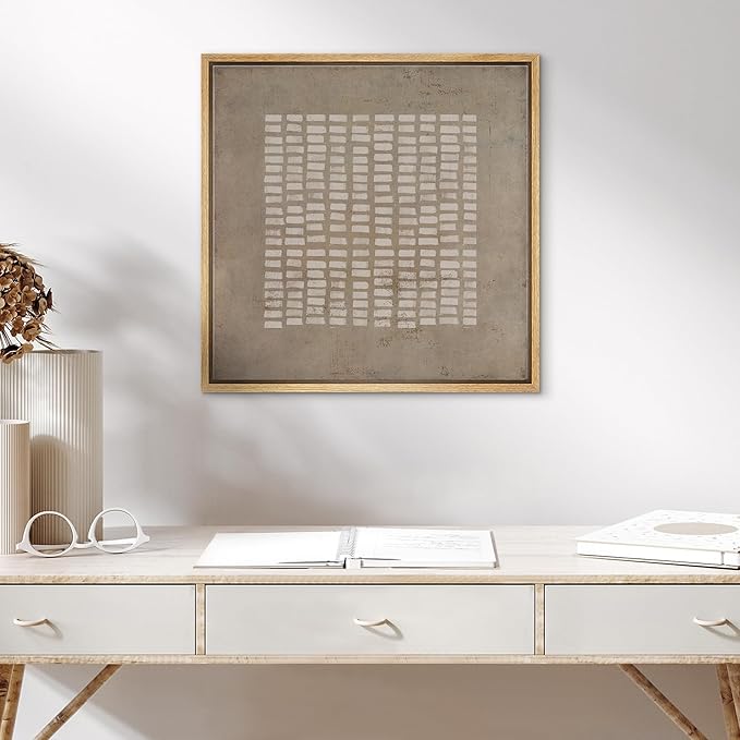 SIGNWIN Framed Canvas Print Wall Art Mid-Century Geometric Line Pattern Abstract Shapes Illustrations Modern Art Decorative Relax/Zen Nordic for Living Room, Bedroom, Office - 16"x16" Natural