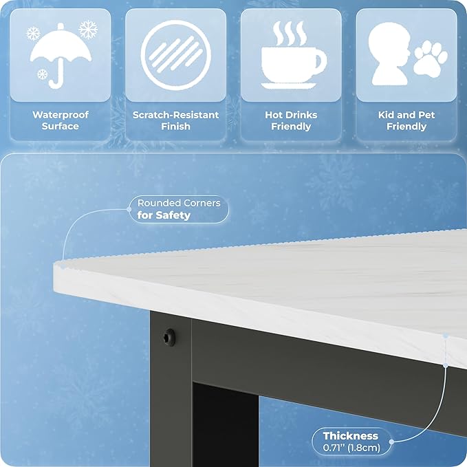 51" Home Office Desk Modern Computer Desk 51.2x23.6x29.5 inches PC Table with Thicken Frame Industrial Style Sturdy Metal Frame Furniture for Writing Gaming Marble White+Black