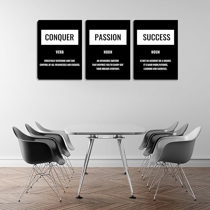 Inspiring Canvas Wall Art for Bedroom Motivational Black and White Success Wall Art Painting Wall Decor Modern 3 Piece Prints Artwork Home Office Decor Inspirational Pictures Poster Framed (48"Wx24"H)