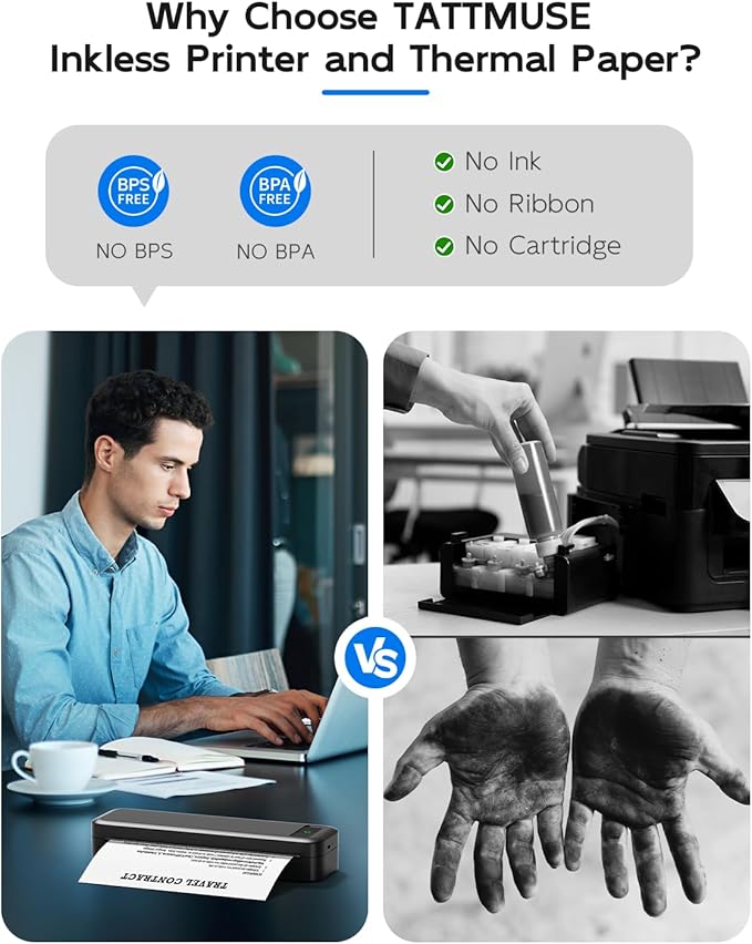 Portable Printers Wireless for Travel, A285M Bluetooth Inkless Thermal Printer, Support 8.5" X 11" US Letter & A4, Small Mobile Printer with Carry Case and 4 Rolls Thermal Paper, for Home Car Receipt