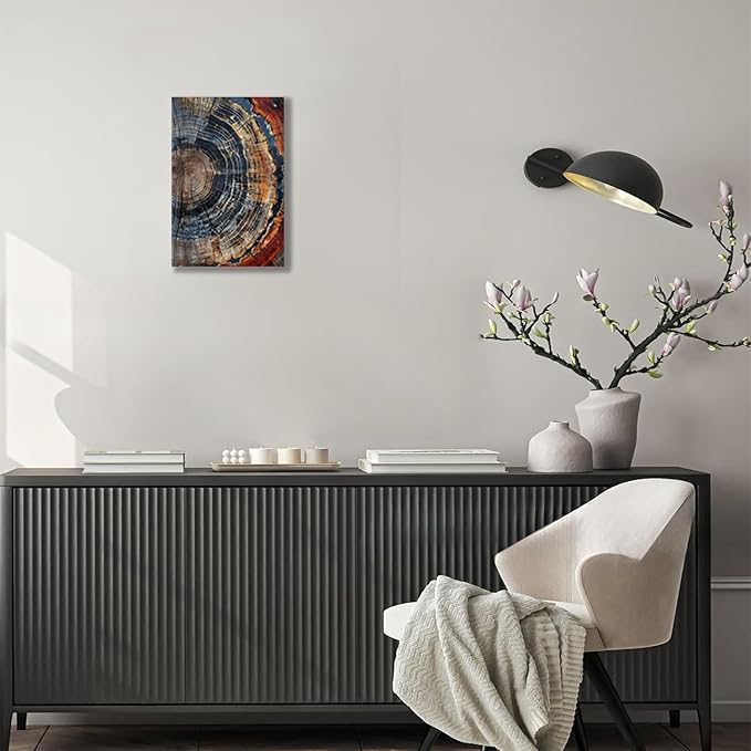 IBHJSART Framed Tree Ring Canvas Wall Art Vintage Colorful Wood Stump Painting Prints Modern Minimalist Pictures Neutral Nature Rustic Farmhouse Decor Living Room Bedroom Bathroom Office