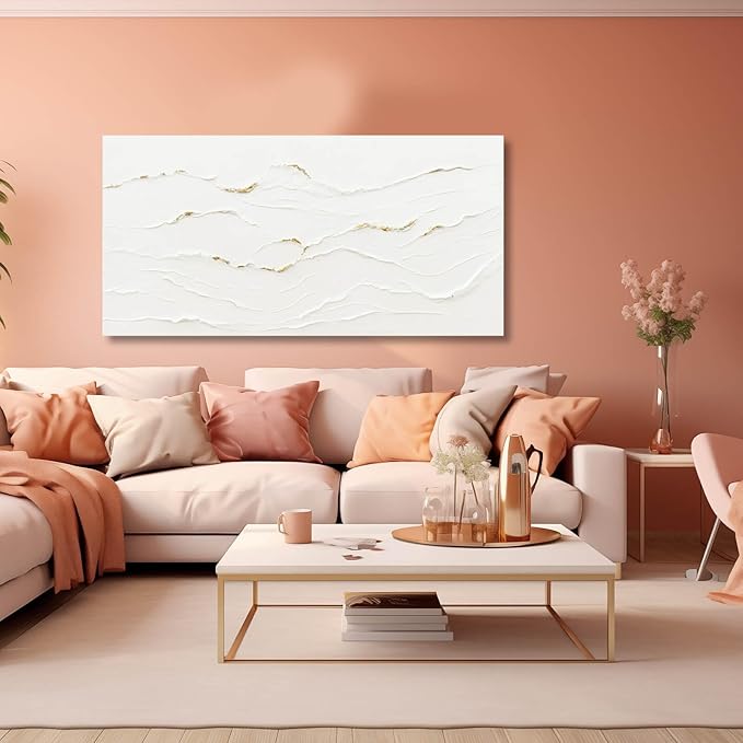 WINKAILIN Wavy Line Hand Painted Wall Art Minimalist Decoration 24"x48" Abstract Artwork Paintings for Bedroom Pictures for Office