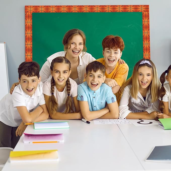 65.6ft Bulletin Board Border Decorations - 2 Rolls Basketball Trim, Reusable Classroom Edging for Back to School Decor, Teacher Homeschool Supplies