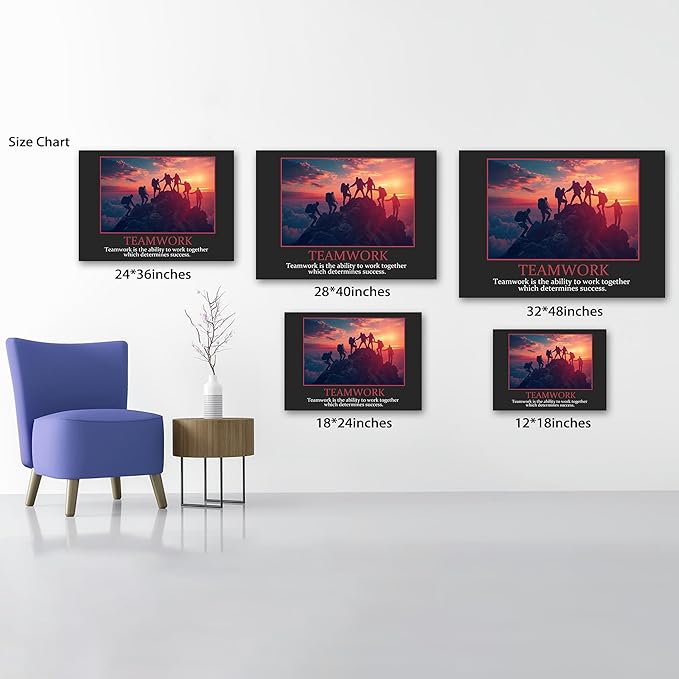 UZMKM - Inspirational Canvas Wall Art, Quotes Motivational Team Black Style Print Picture for Office Wall Decor, Company Poster Framed Artwork for Women Men Home Decor Ready to Hang 28x40 Inch