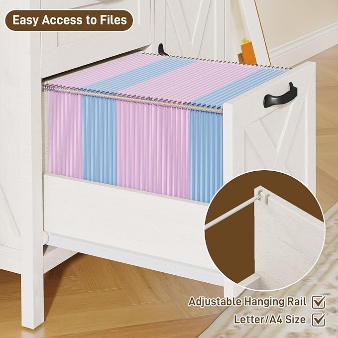 Lateral File Cabinet with 2 Drawers and Door Farmhouse File Cabinet for A4/Letter Size Hanging Files, Large Wood File Storage Cabinets Printer Stand with Open Space for Home Office Furniture, White
