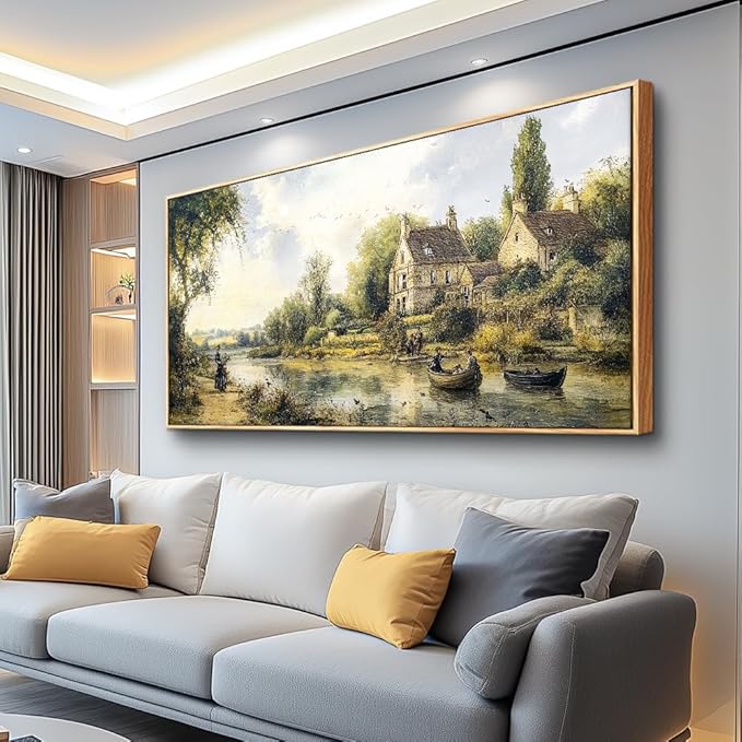 ERQINHUA Large Canvas Wall Art For Living Room Restaurant Wall Decor For Bedroom Office Mural Vintage Watercolour Countryside Scenery Wall Picture Printing Artwork Home Decor Wood Framed 30x60 In