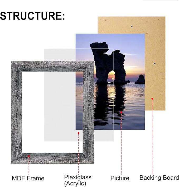 Pacome Picture Frames set with Two 11x14, Four 8x10, Four 5x7 Gallery Wall Frame Set,Collage Picture Frame,10Pack Farmhouse wood Photo Frames for living room Wall Gallery Decor or Desk,Rustic Black