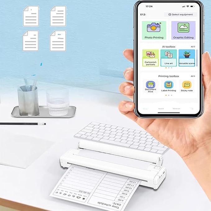 Dpofirs Portable Thermal Printer, Wireless Bluetooth Inkless Printer, with Bracket, Support 8.5x11in Letter & 28.5in Paper Width, for Home Office Travel Car (White)