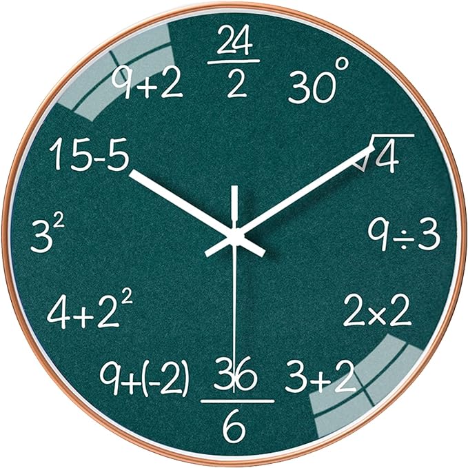 10 Inch Math Wall Clock Silent Non Ticking Movement Quality Quartz Wall Clock for Office Classroom/School/Home/Kitchen/Living Room Wall Decorations (Green)