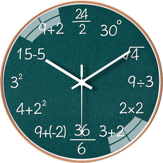 10 Inch Math Wall Clock Silent Non Ticking Movement Quality Quartz Wall Clock for Office Classroom/School/Home/Kitchen/Living Room Wall Decorations (Green)