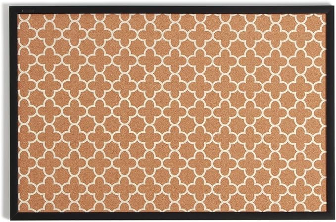 U Brands Cork Bulletin Board, 36" x 24", Black Wood Style Frame, Quatrefoil Design Print, Industrial Grade Pinning Surface