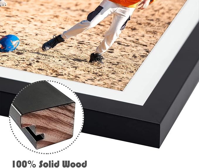 Golden State Art, 12x17 Black Wood Picture Frame - White Mat for 8x10 and 5x7 Photos - Real Glass, Sawtooth Hanger, Swivel Tabs - Wall Mounting - Great for Posters, Weddings, and Engagements