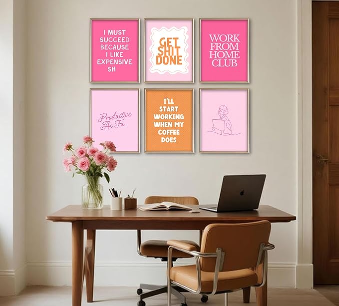 Motivational Wall Art for Women - 6 Pcs Set Pink Aesthetic 8"x10" Poster Prints - Home Office Inspirational Wall Decor Pictures - Positive Mindset Affirmations Quotes Artwork for Bedroom(unframed)