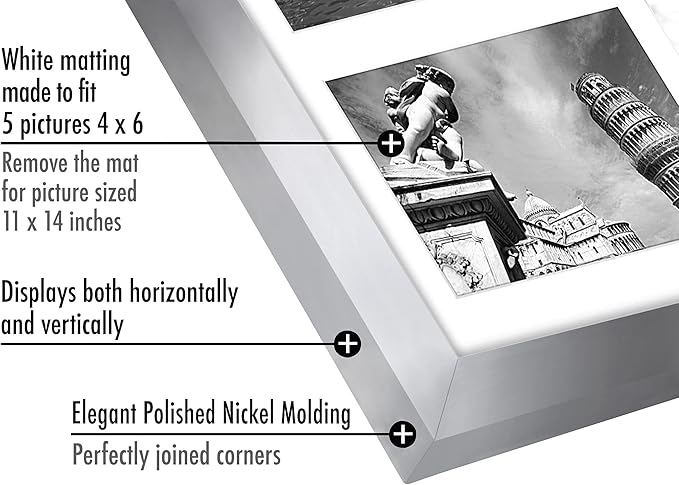 Americanflat 4x6 Collage Picture Frame with Shatter-Resistant Glass - Fits Five 4x6 Photos or Use as One 11x14 Picture Frame - Signature Collection - Collage Frames for Wall Display - Silver