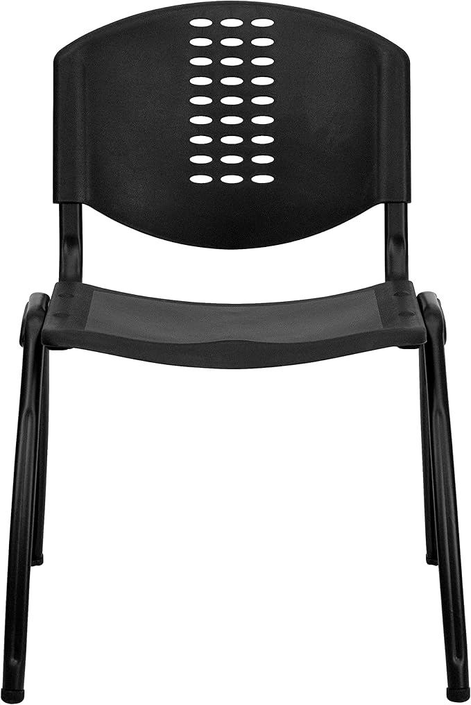 Flash Furniture 5 Pack HERCULES Series 880 lb. Capacity Black Plastic Stack Chair with Oval Cutout Back and Black Frame