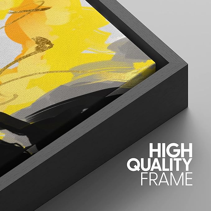 Yellow and Black Canvas Wall Art for Living Room, Colorful Fluid Lines Wall Decor Canvas Paintings, Black Framed Artwork Modern Paintings Pictures Wall Decor 24" x 48"(Framed)