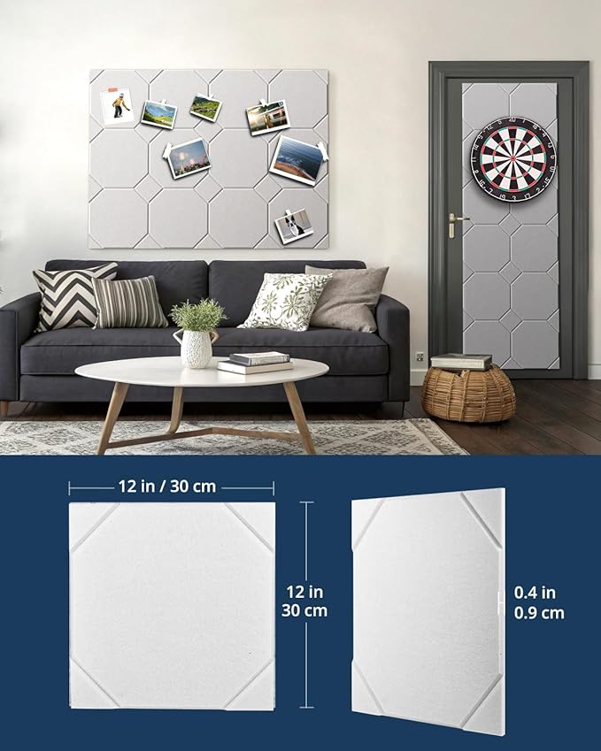 Large Cork Boards for Walls 48" X 36", Felt Bulletin Boards with Self Adhesive, 12 Pack Felt Wall Tiles Alternative Pin Board Cork Boards for Office Classroom Wall Decor White