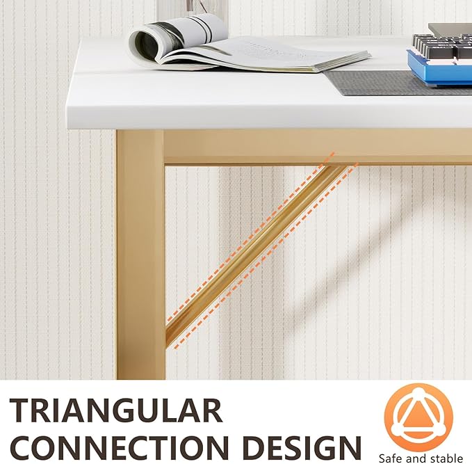 BestOffice Computer Desk,Home Office Desk, Modern Simple Style for Home Office Study Writing (Gold, 55 Inch)