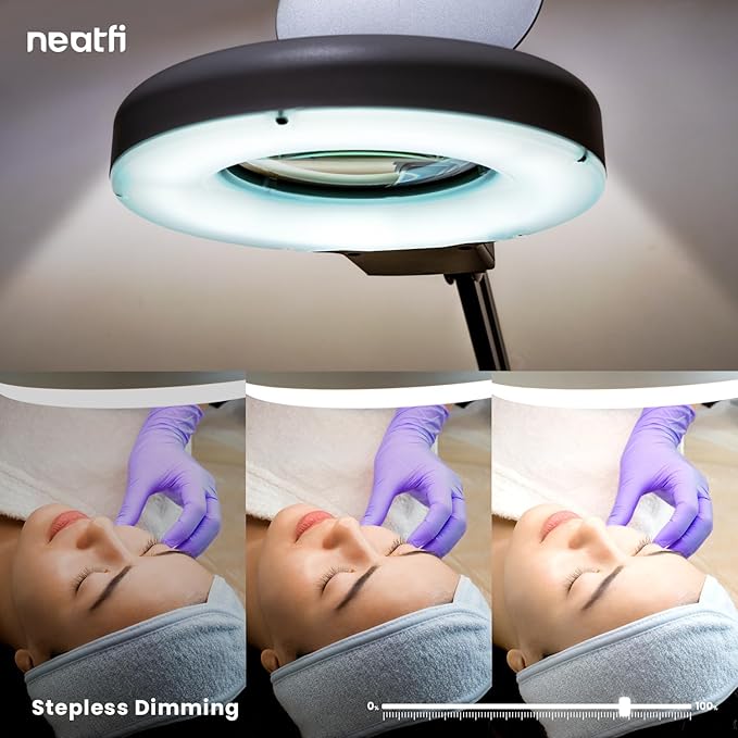 Neatfi LED Magnifying Lamp with Clamp | 12W | 60 SMD LEDs |1,200 Lumens | Adjustable Step Dimming | 2.25x Magnification Desk Lamp Magnifier for Crafts, Painting, and Hobbies (White, 5-Diopter)