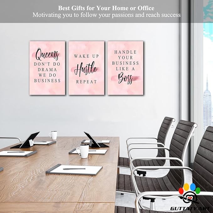 Office Wall Art-3 Panel Motivational Canvas Art for Home Office, Positive Quote Wall Decor, Entrepreneur Words Poster Frame 16'x24'x3Pcs