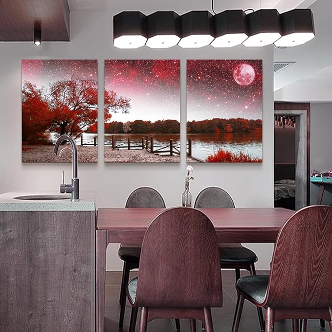 Lapremoly Large Canvas Wall Art for Living Room and Bedroom - Red Tree Abstract Landscape Paintings - Modern Inspiration Artwork for Office Decor - 3 Set